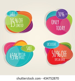 Set of sale design elements. Colorful sale tags, labels, banners and emblems.