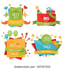 Set of sale design elements. Colorful sale tags.