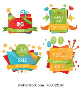 Set of sale design elements. Colorful sale tags, labels, banners and emblems.