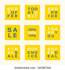 Set of a sale design elements for online stores. Promotion signs, labels, tags. Square, graphic, contemporary. Vector, eps8.