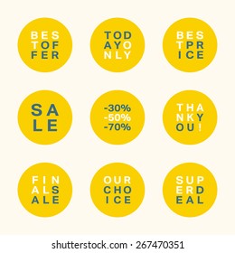 Set of a sale design elements for online stores. Promotion signs, labels, tags. Round, graphic, contemporary. Vector, eps8.