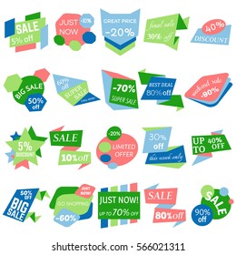 Set of Sale Discount Labels, Tags, Emblems. Web collection of stickers and badges for sale. Isolated vector illustration.
