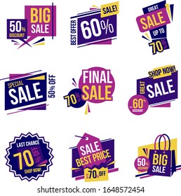 Set of Sale Discount Styled origami Banners, Labels, Tags, Emblems
