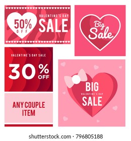 set of sale discount tag pink big sale for valentine day in store shop company seller illustration