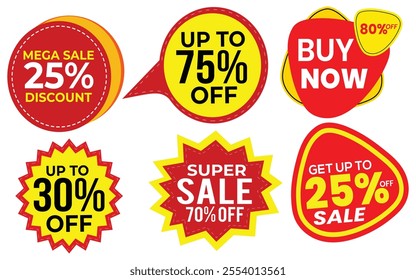 Set of Sale Discount tag sticker badge with percent , offer. Super sale, Big sale, special offer badges and label ribbon. 
Promo price tag, festival, best price, mega sale, coupon, banner template.