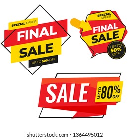 Set of sale discount tags, vector badges template, up to 50% off, 80 percent sale labels, various promotion icon- vector