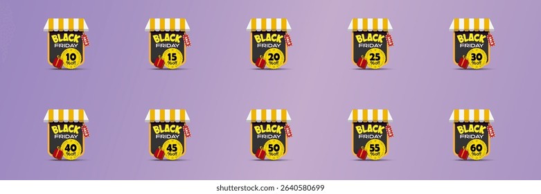 Set of sale discounts, percent icons, stickers, price. Vector illustration