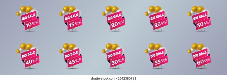 Set of sale discounts, percent icons, stickers, price. Vector illustration