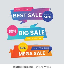Set of Sale Element badges. Template banner shopping badges, Sale tags and labels. sale, discount, shop, special offer, sale Elements design With Gradient color concept