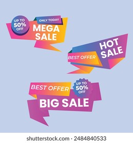 Set of Sale Element badges. Template banner shopping badges, Sale tags and labels. sale, discount, shop, special offer, sale Elements design With Gradient color concept