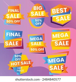 Set of Sale Element badges. Template banner shopping badges, Sale tags and labels. sale, discount, shop, special offer, sale Elements design With Gradient color concept
