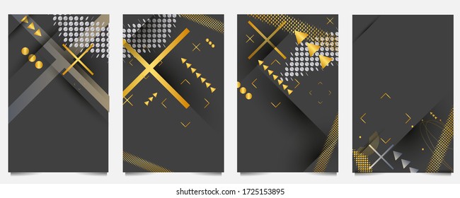Set sale gold design black and gray backgrounds abstract shiny color golden design elements. Stock illustration