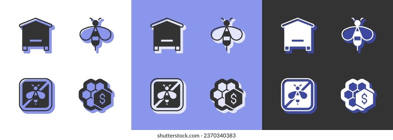 Set Sale of honeycomb, Hive for bees, Stop and Bee icon. Vector