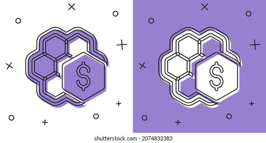 Set Sale of honeycomb icon isolated on white and purple background. Honey cells symbol. Sweet natural food.  Vector