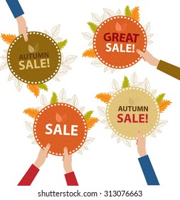 Set of sale icons with autumn leaves and a place for your text