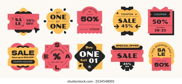 Set of sale label promotion. Sticker tag sale special offer. Banner discount social media.