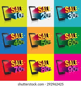 Set of sale labels and banners design with smart phone.vector 2