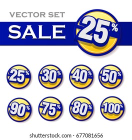 set of sale labels blue colors. Vector illustration of discount template
