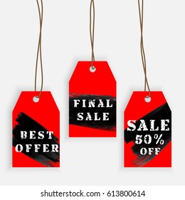 Set of Sale labels, discounts and special offer. Vector illustration, label for business promotion, with grunge texture and paint stamps