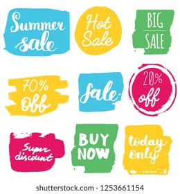 Set of sale labels. Hand drawn vector illustration labels for shopping, e-commerce, product promotion, social media stickers, marketing.