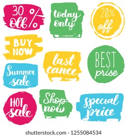 Set of sale labels. Hand drawn vector illustration labels for shopping, e-commerce, product promotion, social media stickers, marketing.