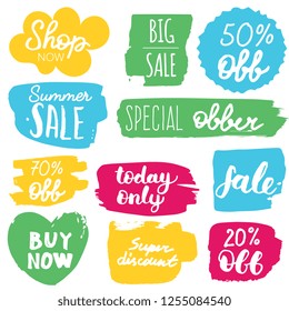 Set of sale labels. Hand drawn vector illustration labels for shopping, e-commerce, product promotion, social media stickers, marketing.