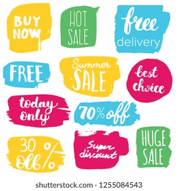 Set of sale labels. Hand drawn vector illustration labels for shopping, e-commerce, product promotion, social media stickers, marketing.