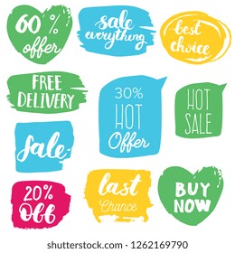 Set of sale labels. Hand drawn vector illustration labels for shopping, e-commerce, product promotion, social media stickers, marketing.