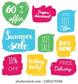 Set of sale labels. Hand drawn vector illustration labels for shopping, e-commerce, product promotion, social media stickers, marketing.