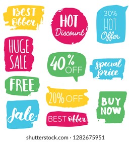 Set of sale labels. Hand drawn vector illustration labels for shopping, e-commerce, product promotion, social media stickers, marketing.