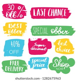 Set of sale labels. Hand drawn vector illustration labels for shopping, e-commerce, product promotion, social media stickers, marketing.