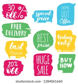 Set of sale labels. Hand drawn vector illustration labels for shopping, e-commerce, product promotion, social media stickers, marketing.