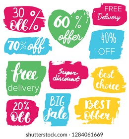 Set of sale labels. Hand drawn vector illustration labels for shopping, e-commerce, product promotion, social media stickers, marketing.