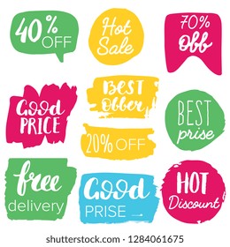 Set of sale labels. Hand drawn vector illustration labels for shopping, e-commerce, product promotion, social media stickers, marketing.