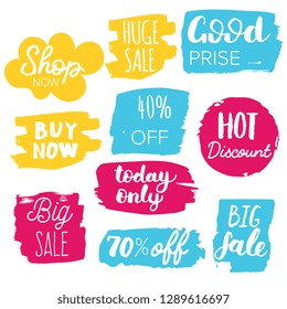 Set of sale labels. Hand drawn vector illustration labels for shopping, e-commerce, product promotion, social media stickers, marketing.
