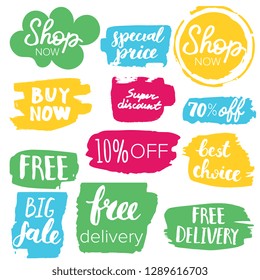 Set of sale labels. Hand drawn vector illustration labels for shopping, e-commerce, product promotion, social media stickers, marketing.