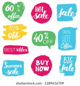 Set of sale labels. Hand drawn vector illustration labels for shopping, e-commerce, product promotion, social media stickers, marketing.