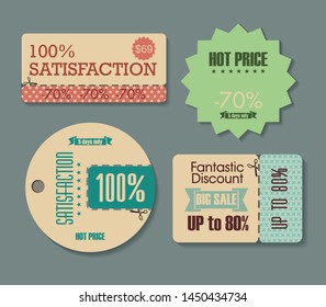 Set of sale labels, paper tags, vintage design.