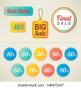 Set of sale labels and percent stickers