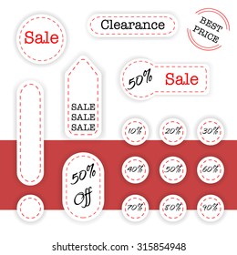 Set of sale labels with shadows and dotted lines