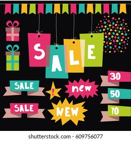 Set of sale labels and stickers.