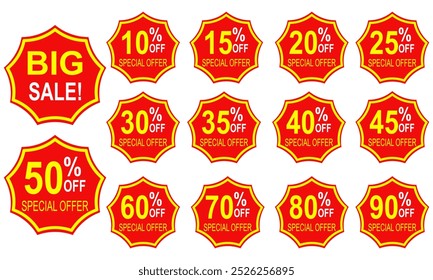 Set of sale labels,Realistic red sale labels,discount price tags mockups.promotional sales tag vector template set. 