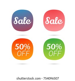 Set Of Sale Lettering Text Label Or Sticker Isolated On White Background. 50% off. Collection. Vector