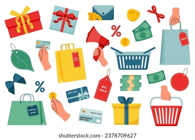 Set of sale objects. Sale concept. Shopping concept.	
