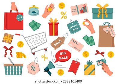 Set of sale objects. Sale concept. Shopping concept.	