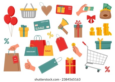 Conjunto de objetos de venta. Concepto de venta. Concepto de compras.	