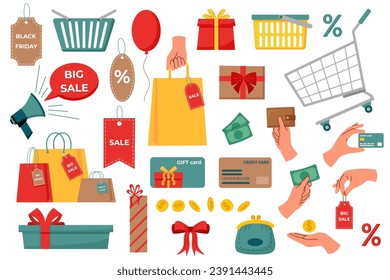 Set of sale objects. Sale concept. Shopping concept.	