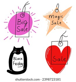 Set of sale offer icons. Sale vector banners. Promo cute multicolor special offer sign.