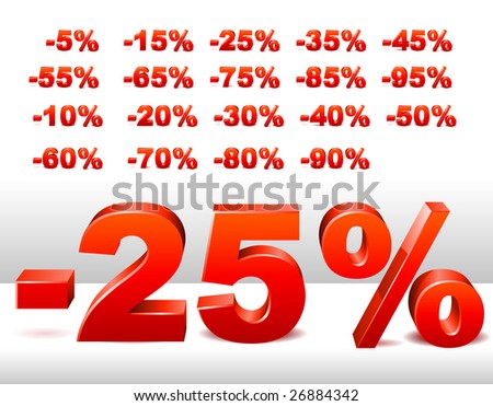 Set of sale percents. All numbers multiple of 5 are represented. Vector Illustration