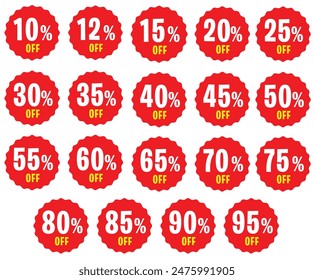 Set of sale percents. Set of discount sale sign Icons. Sale label with percent discount.